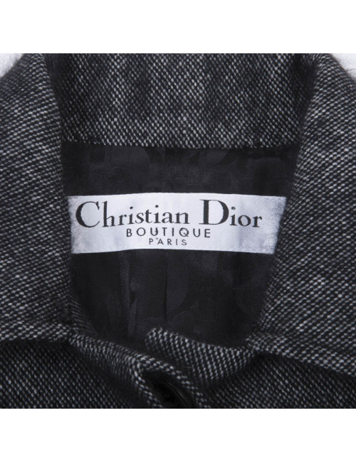 CHRISTIAN DIOR coat in grey and black angora and wool size 38FR