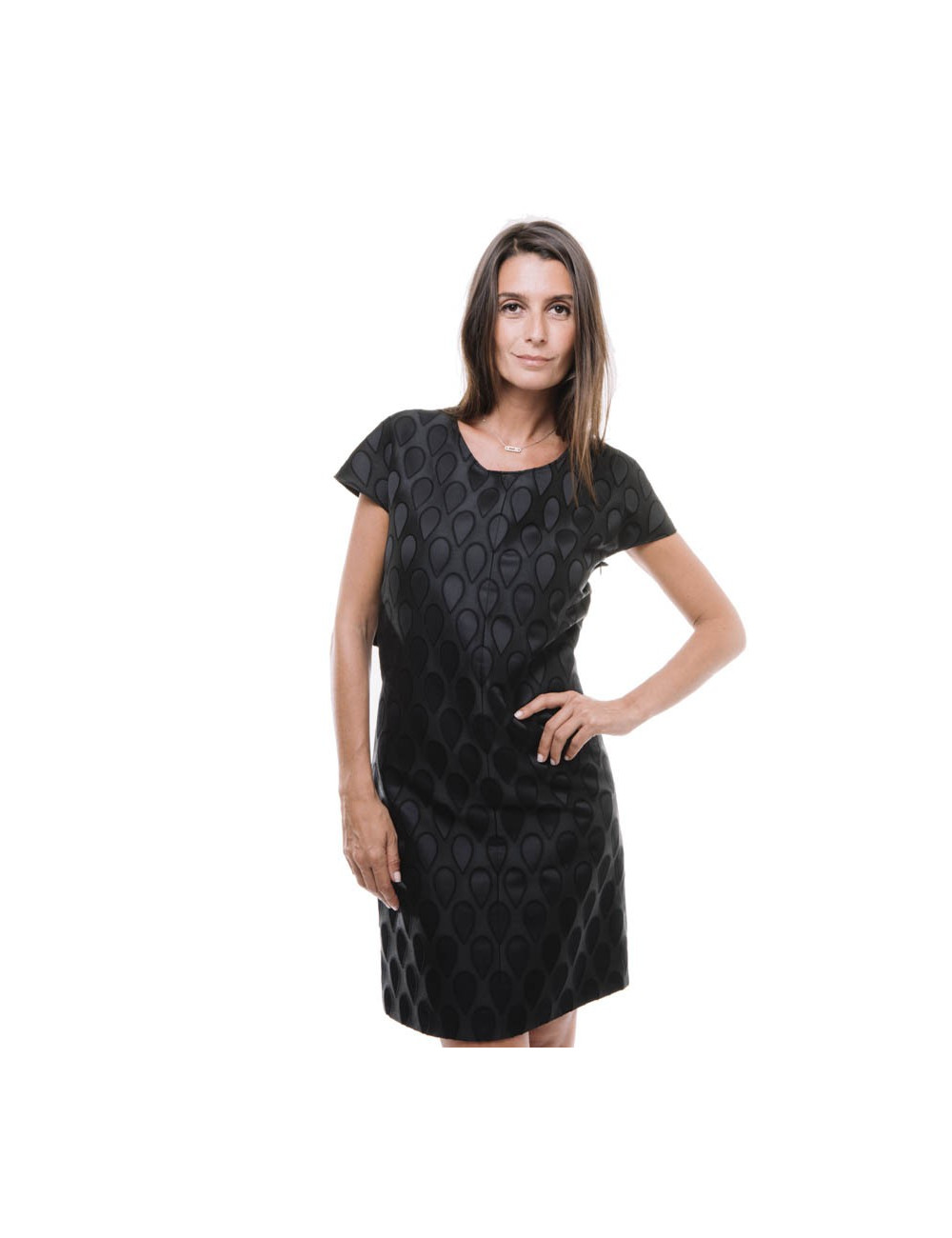  YVES SAINT LAURENT short sleeveless dress in black damask silk size 36