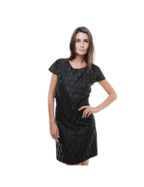  YVES SAINT LAURENT short sleeveless dress in black damask silk size 36