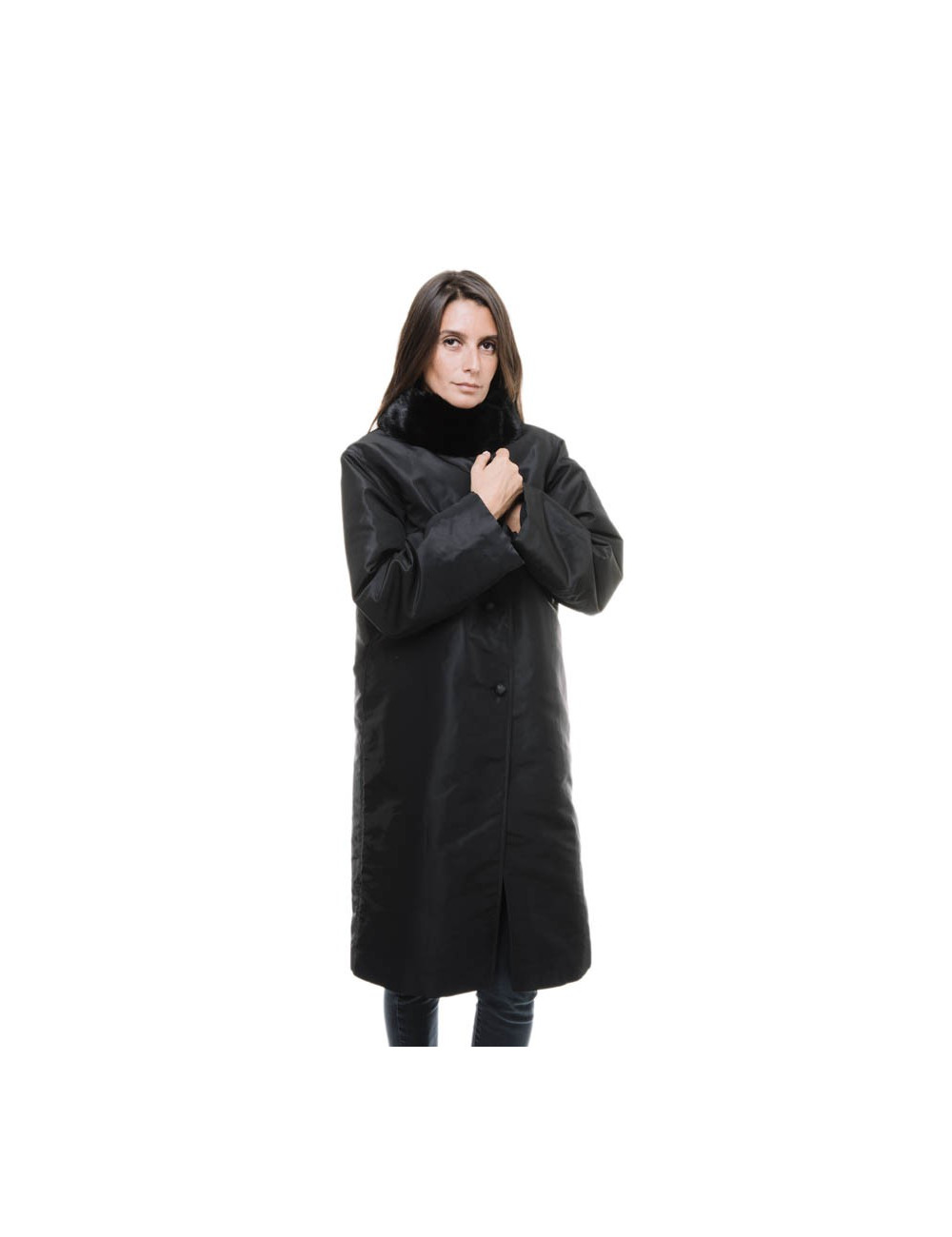 FENDI black trench coat lined with fur size 38FR
