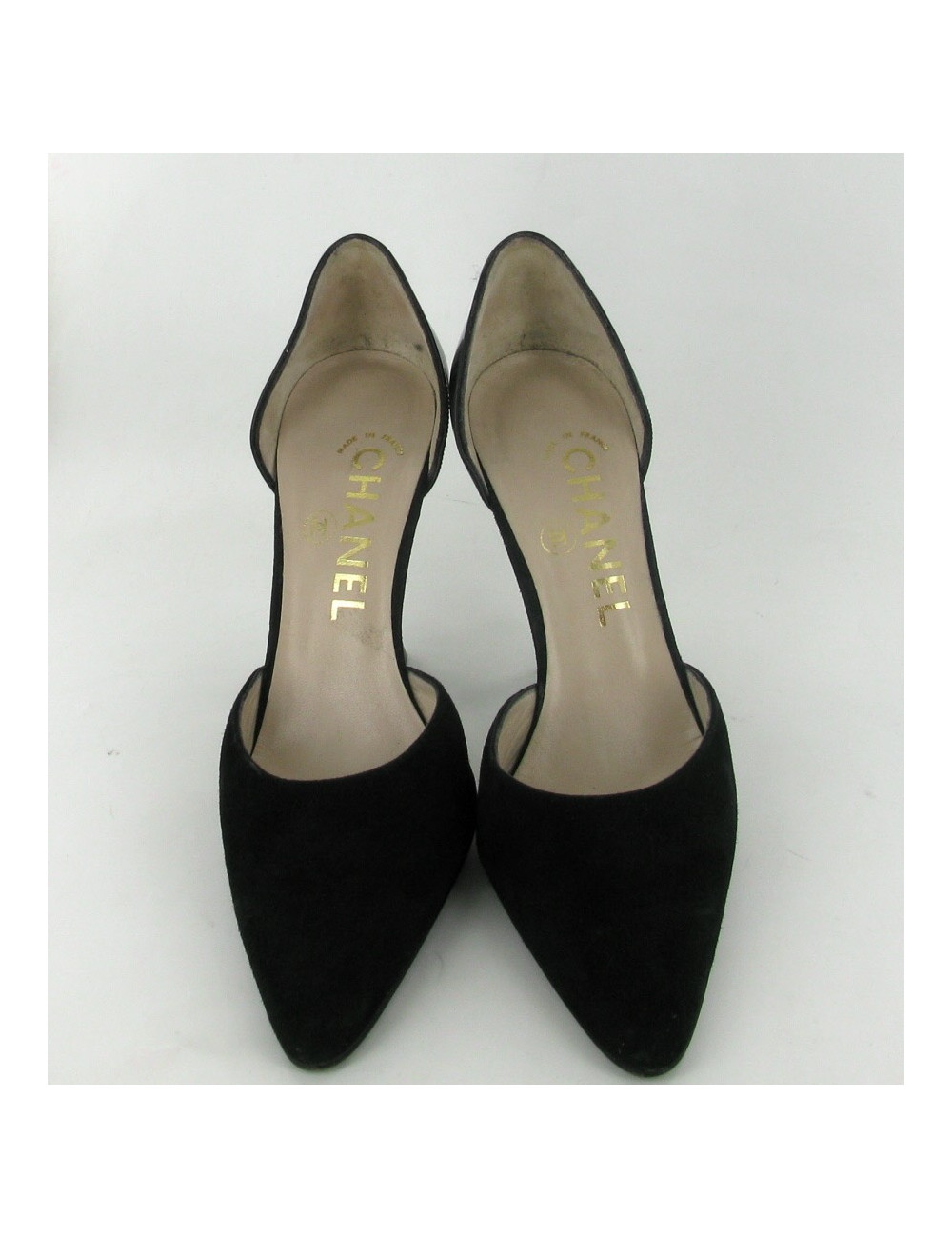 Escarpins CHANEL T 36 daim noir et cuir verni