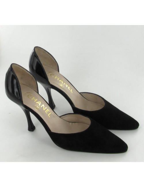 Escarpins CHANEL T 36 daim noir et cuir verni