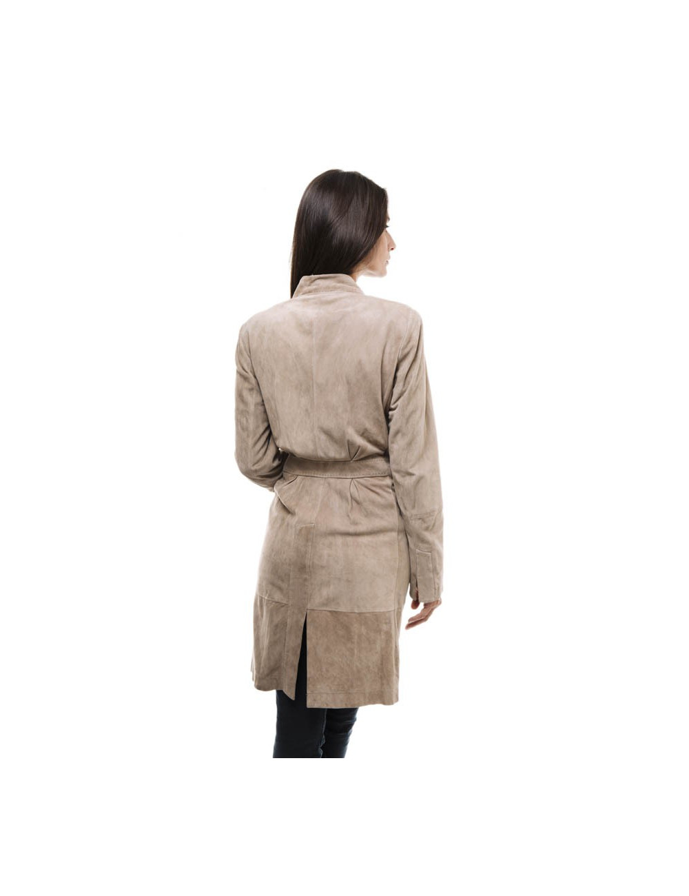 BRUNELLO CUCINELLI long coat in beige suede size 40EU