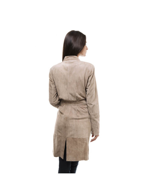 BRUNELLO CUCINELLI long coat in beige suede size 40EU