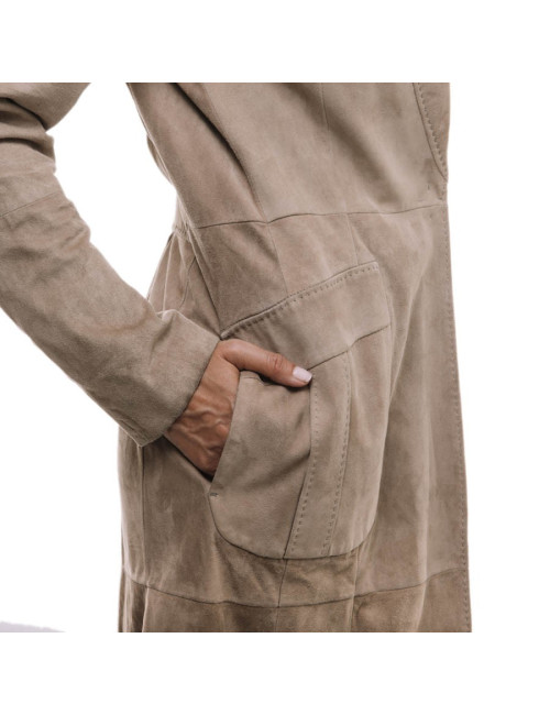 BRUNELLO CUCINELLI long coat in beige suede size 40EU