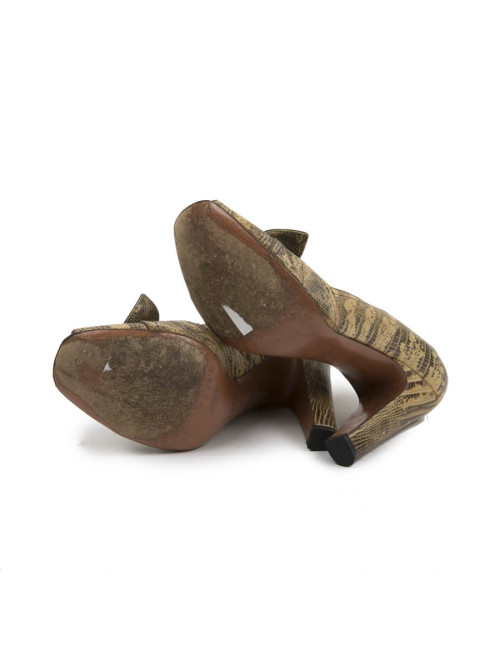 ALAÏA High Heels Sandals in Yellow and Brown Snakeskin Size 39FR