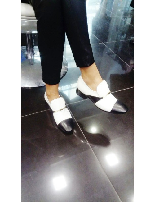 CELINE moccasins in varnished white and black leather size 38 EU