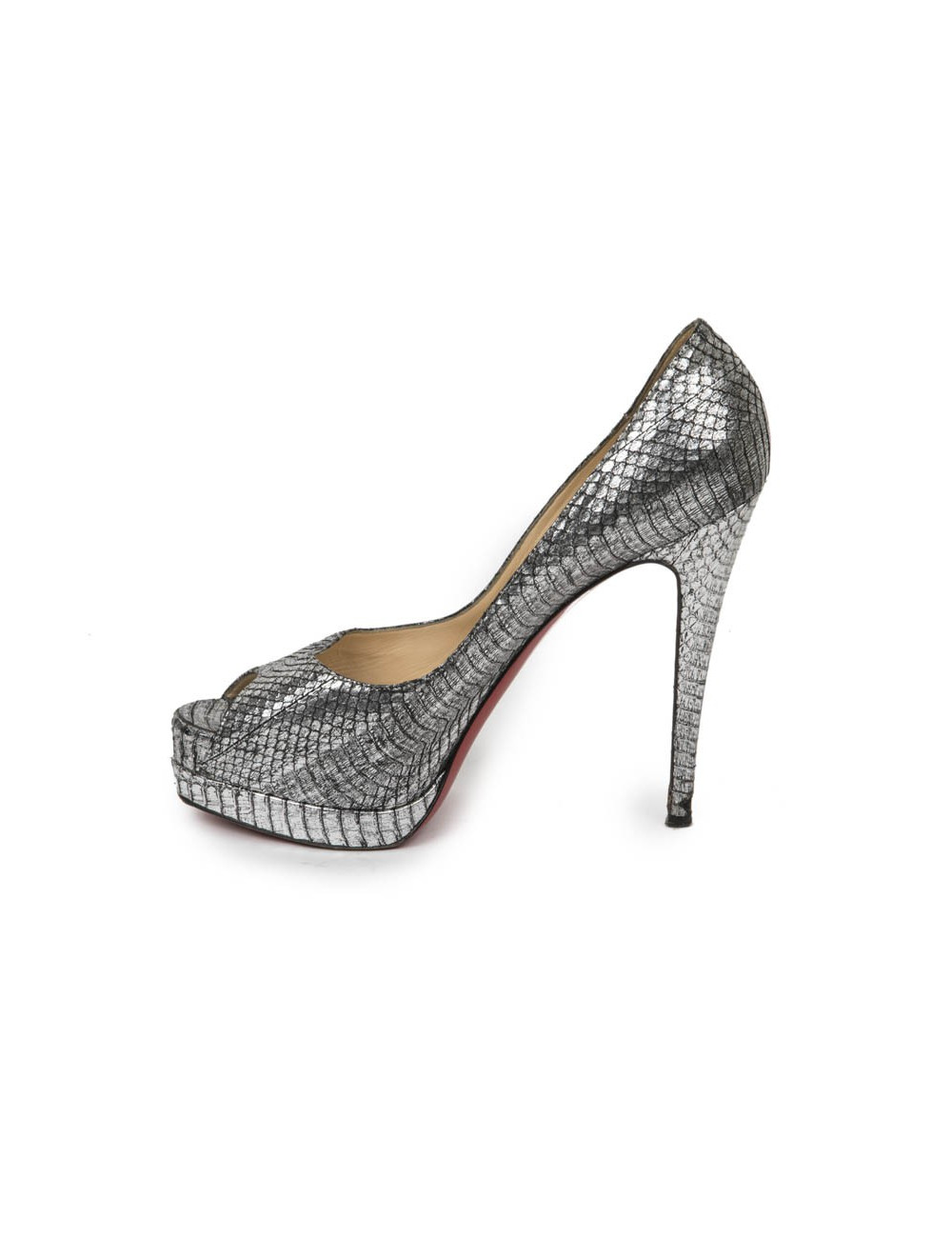 Sandales  T 39.5 CHRISTIAN LOUBOUTIN en python argent