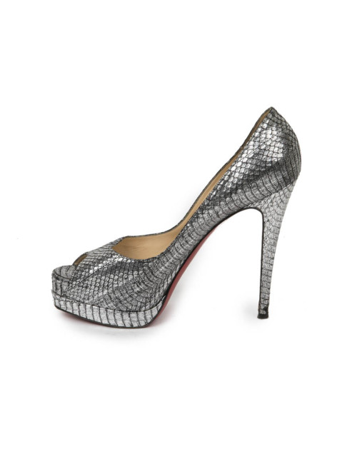 Christian Louboutin high heels sandals in aged silver python,size 39.5 EU