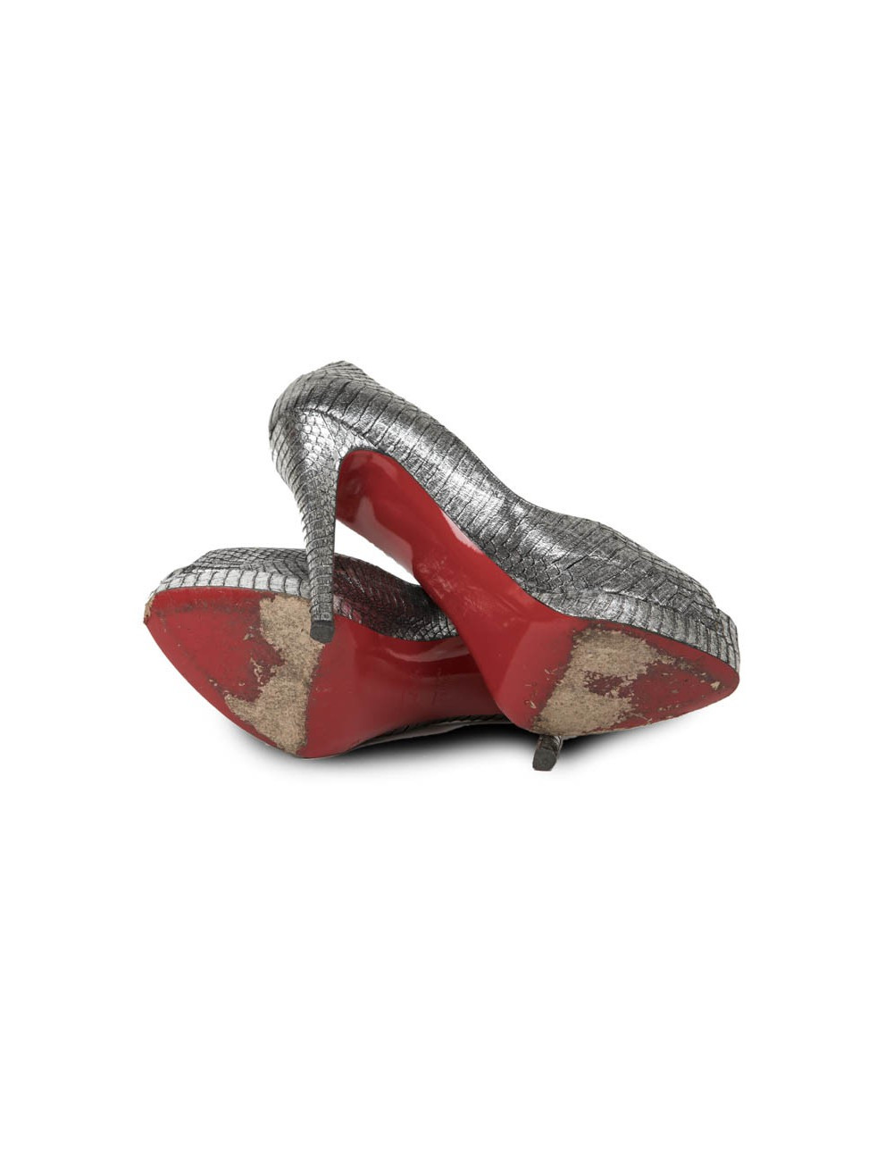 Sandales  T 39.5 CHRISTIAN LOUBOUTIN en python argent