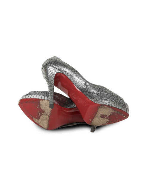 Christian Louboutin high heels sandals in aged silver python,size 39.5 EU