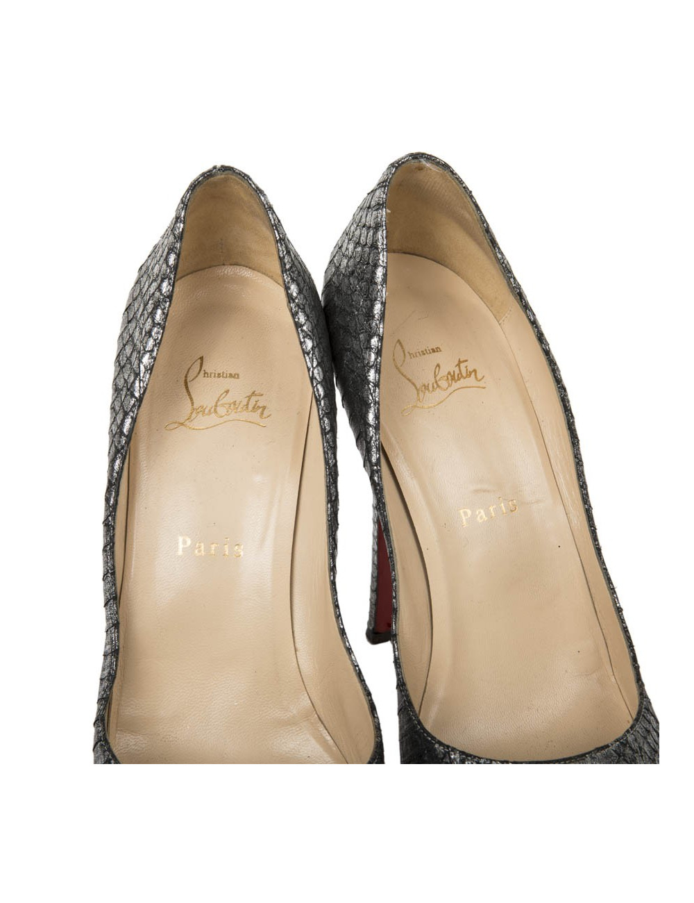 Christian Louboutin high heels sandals in aged silver python,size 39.5 EU