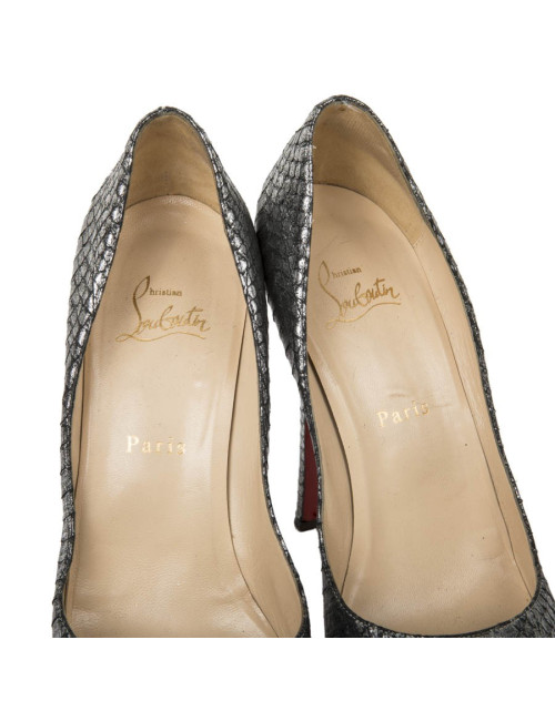 Christian Louboutin high heels sandals in aged silver python,size 39.5 EU