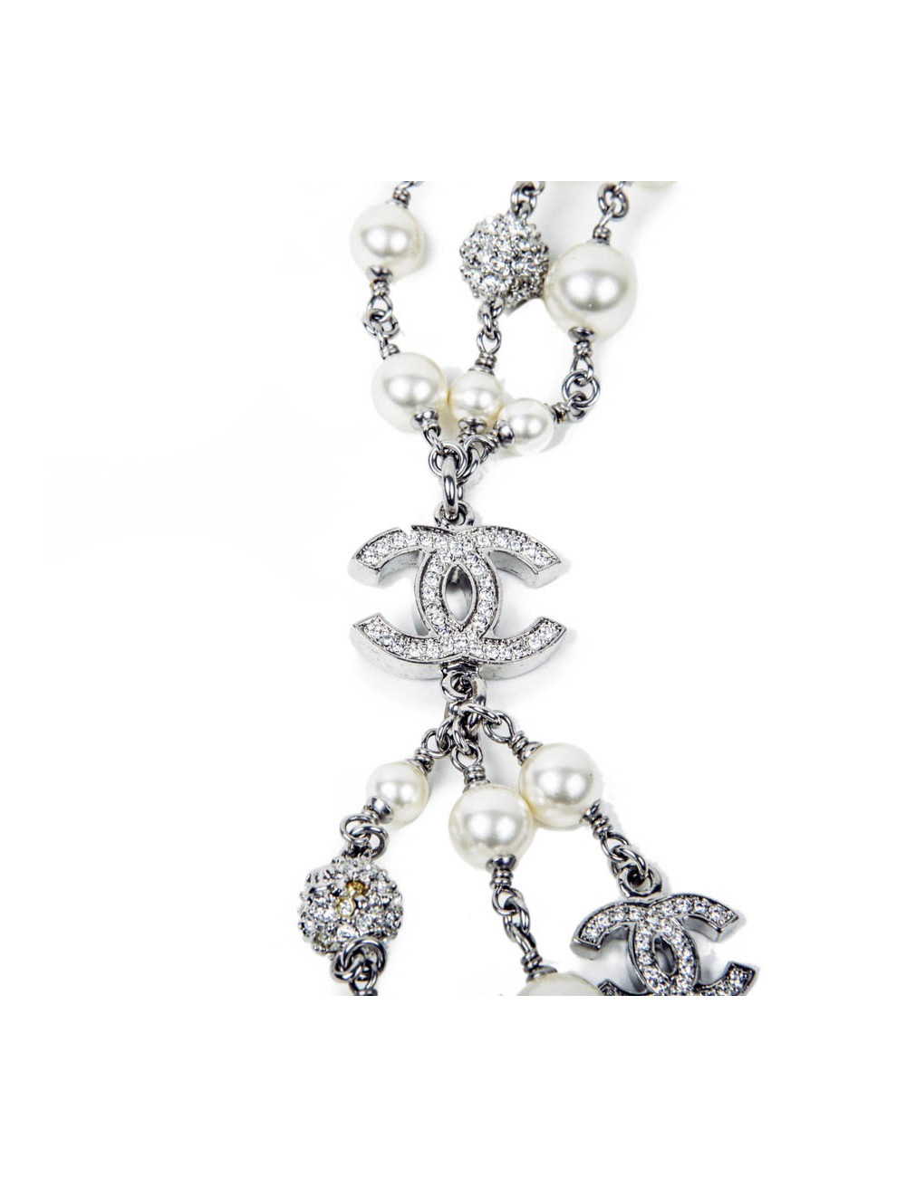 Sautoir triple rangs CHANEL perles nacrées boules de strass