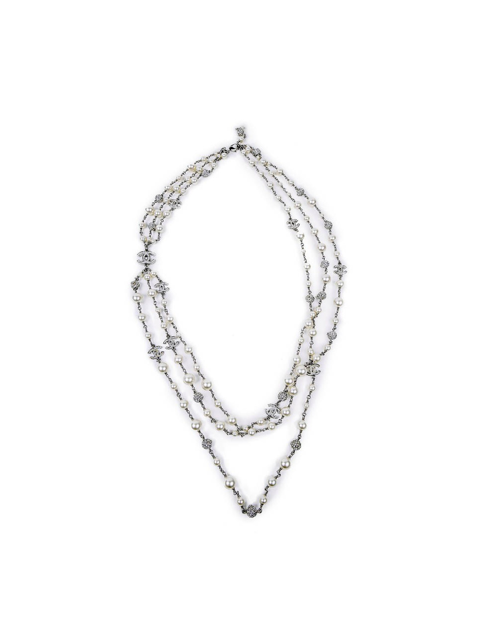 CHANEL triple raw necklace with beads, CC and balls