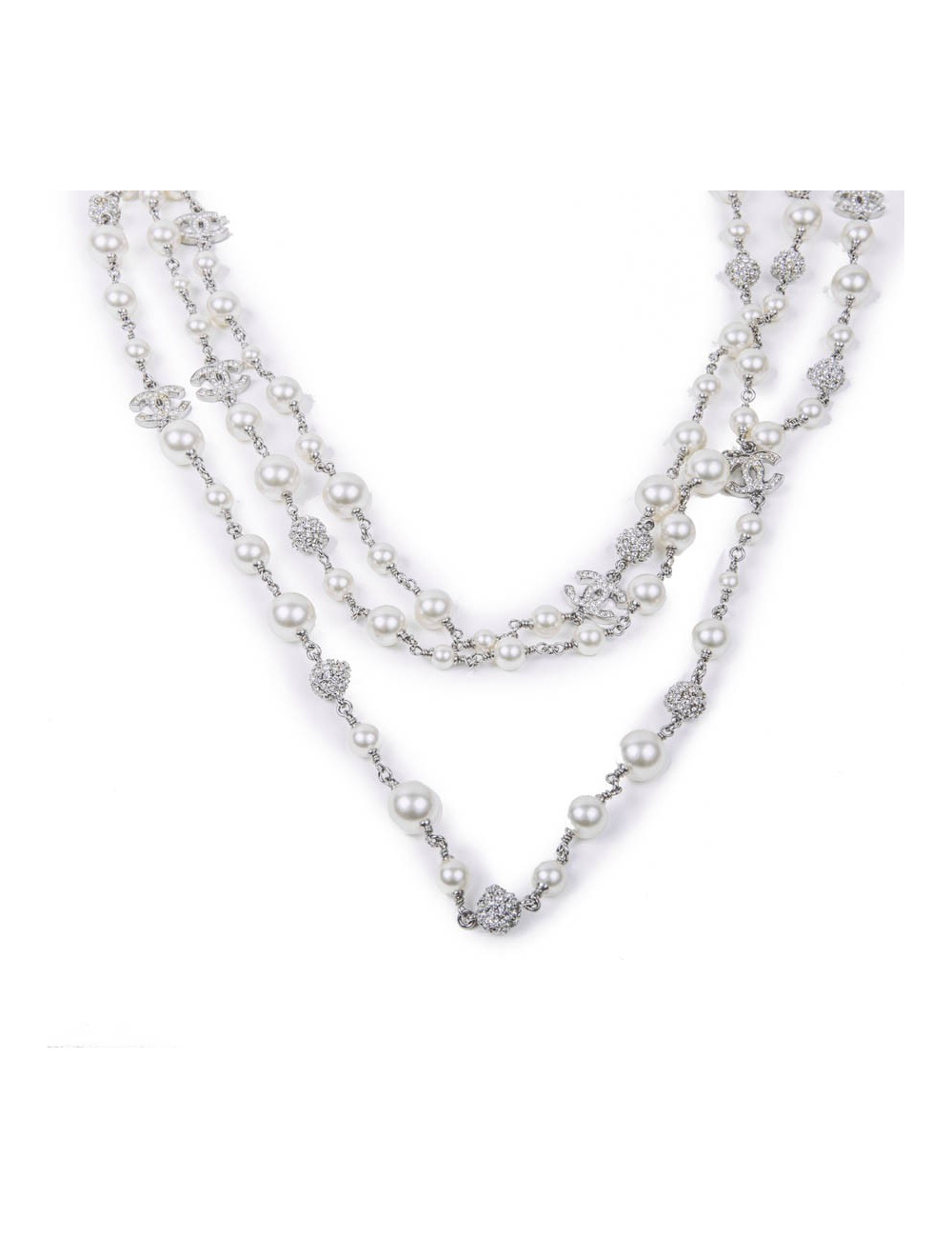 CHANEL triple raw necklace with beads, CC and balls