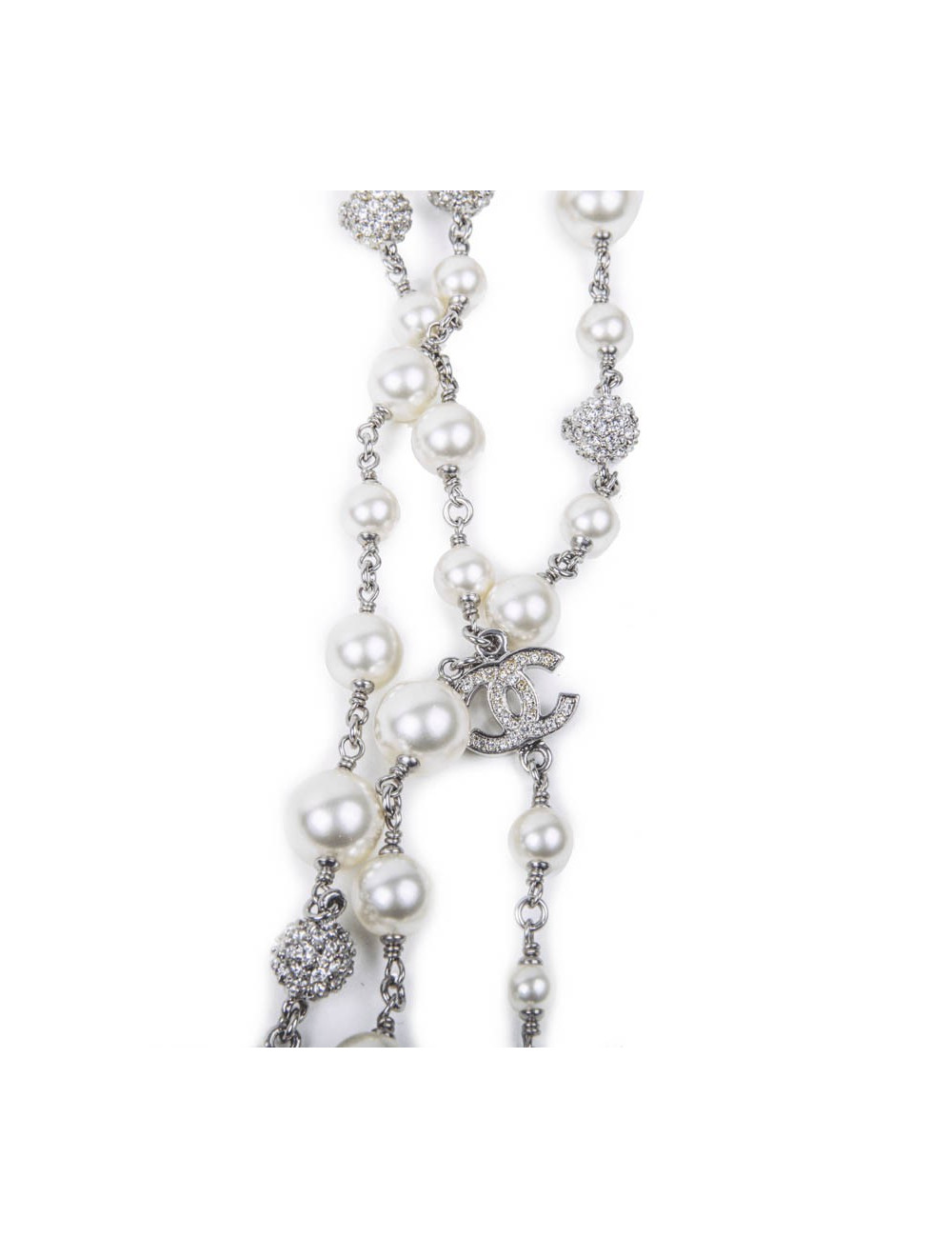 Sautoir triple rangs CHANEL perles nacrées boules de strass