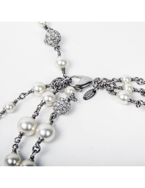 CHANEL triple raw necklace with beads, CC and balls