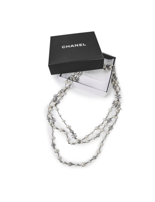 CHANEL triple raw necklace with beads, CC and balls