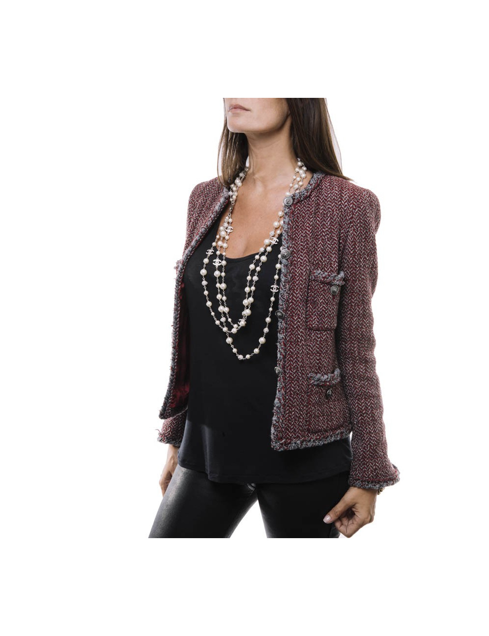 CHANEL triple raw necklace with beads, CC and balls