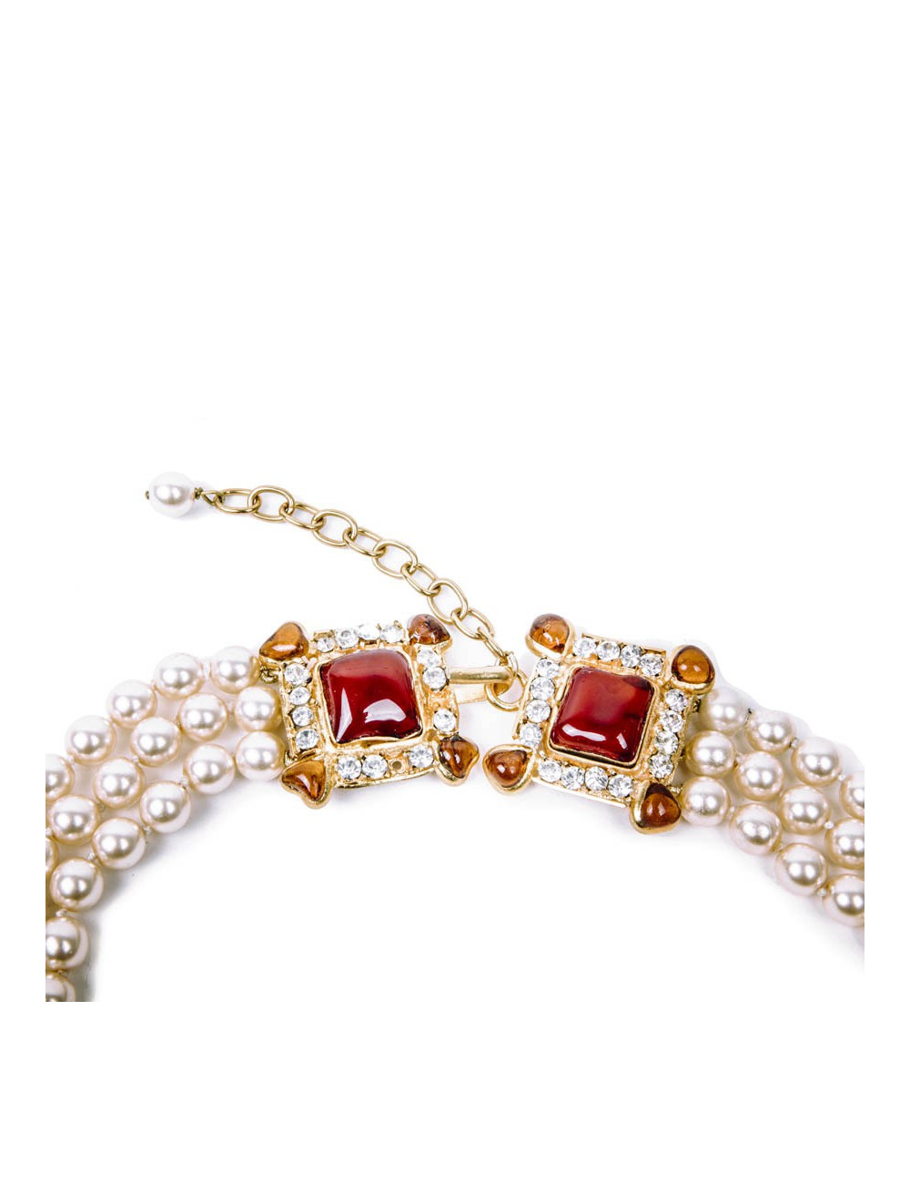 Collier Couture MARGUERITE DE VALOIS byzantin perles nacrées et pâte de verre topaze