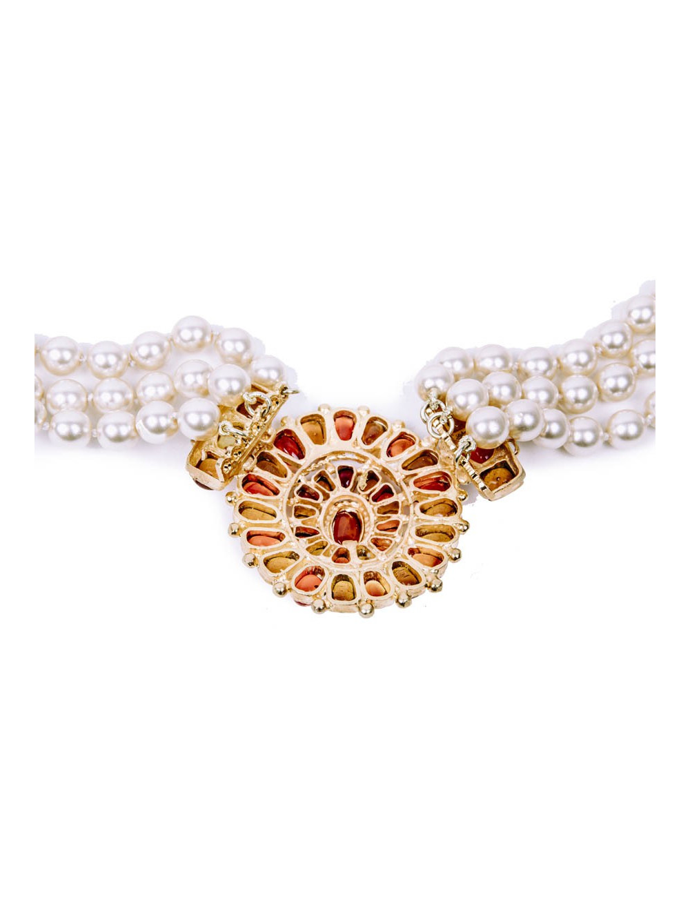 MARGUERITE DE VALOIS byzantin triple-row necklace in pearls and molten glass