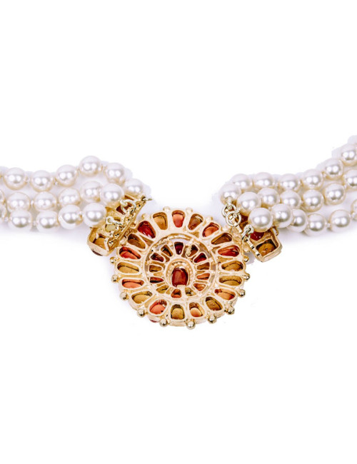 MARGUERITE DE VALOIS byzantin triple-row necklace in pearls and molten glass