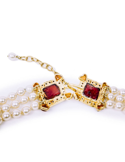 Collier Couture MARGUERITE DE VALOIS byzantin perles nacrées et pâte de verre topaze