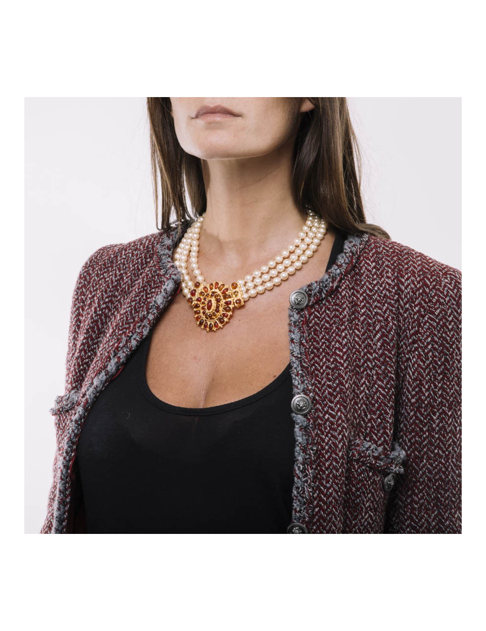 MARGUERITE DE VALOIS byzantin triple-row necklace in pearls and molten glass