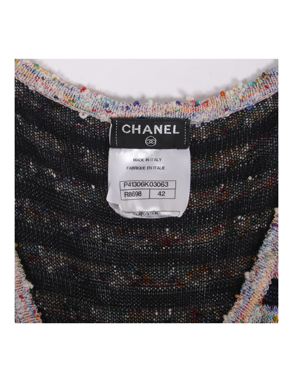  CHANEL T 42 sleeveless knit dress in multicolored and night-blue fabric