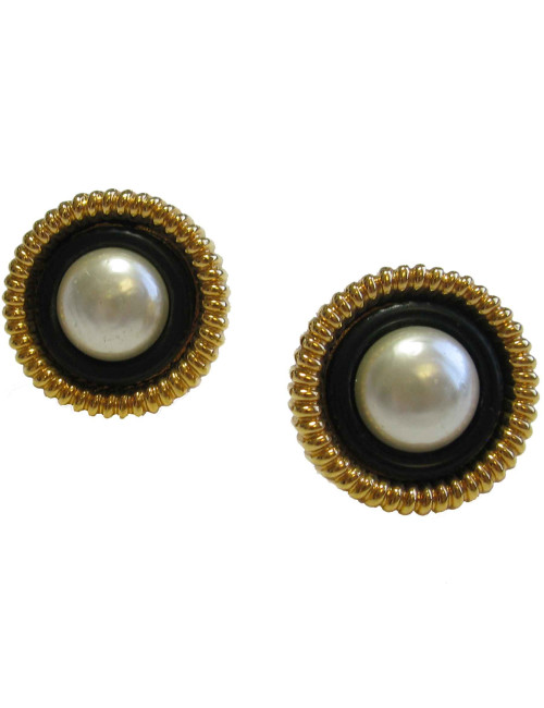 Boucles d'oreille clips CHANEL vintage perles nacrées
