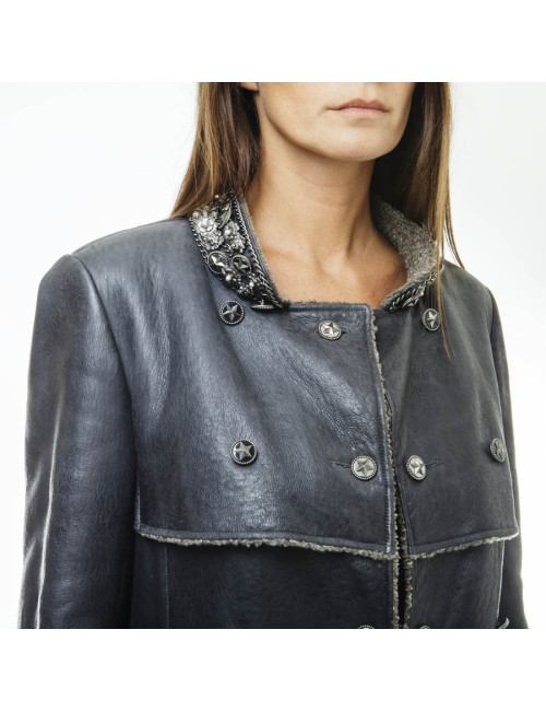 Veste CHANEL T 34 en peau retournée gris éléphant