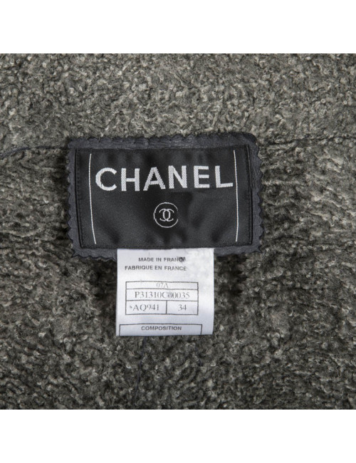 Veste CHANEL T 34 en peau retournée gris éléphant