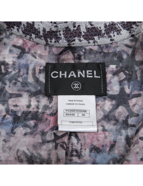 Veste CHANEL T 40  grise et mauve croisée