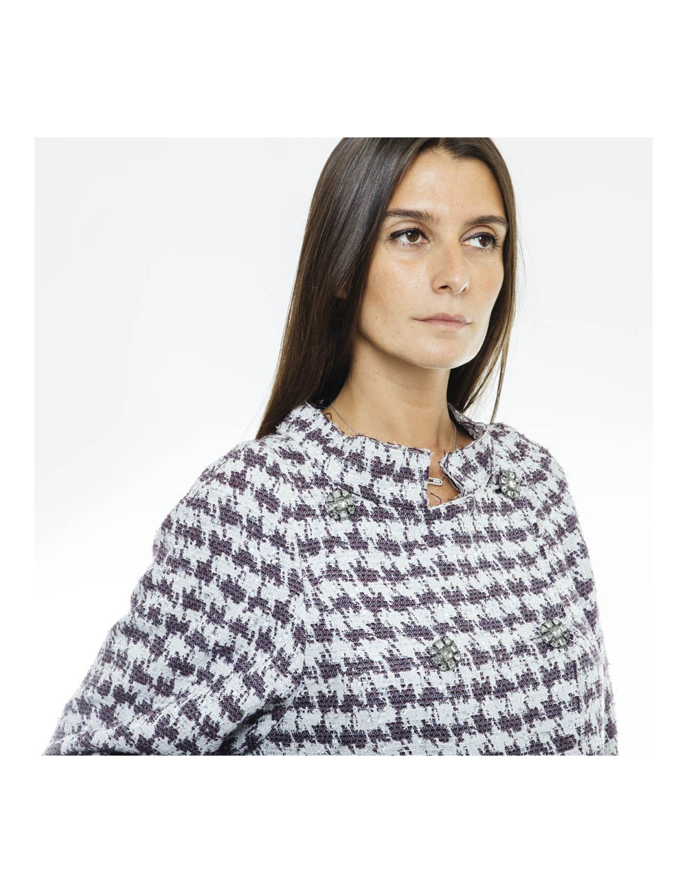 Veste CHANEL T 40  grise et mauve croisée