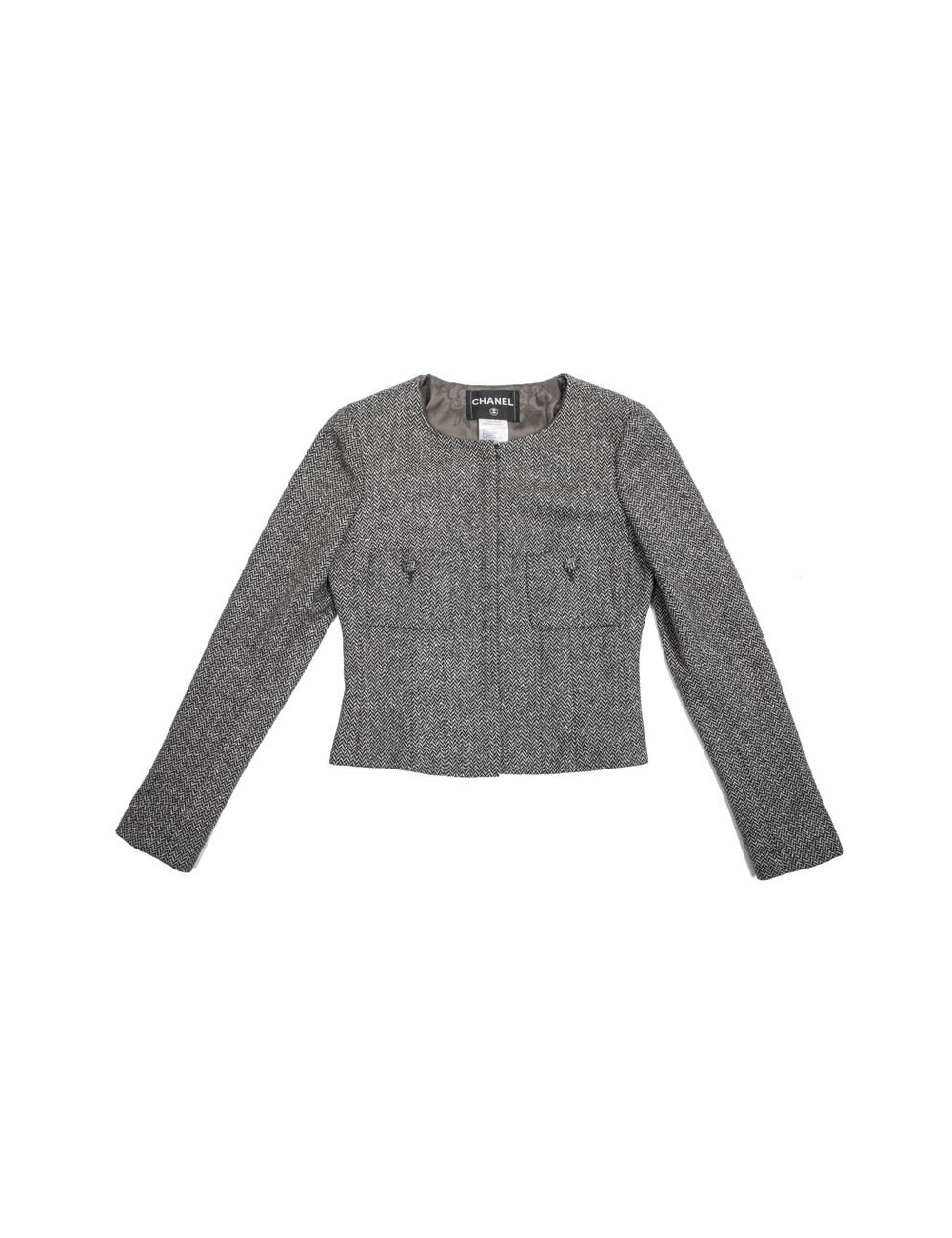 Veste CHANEL T38 en laine grise 