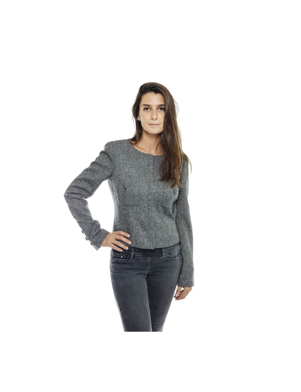 Veste CHANEL T38 en laine grise 