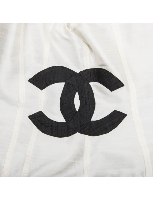 CHANEL reversible jacket in black and ivory shantung silk size 38FR