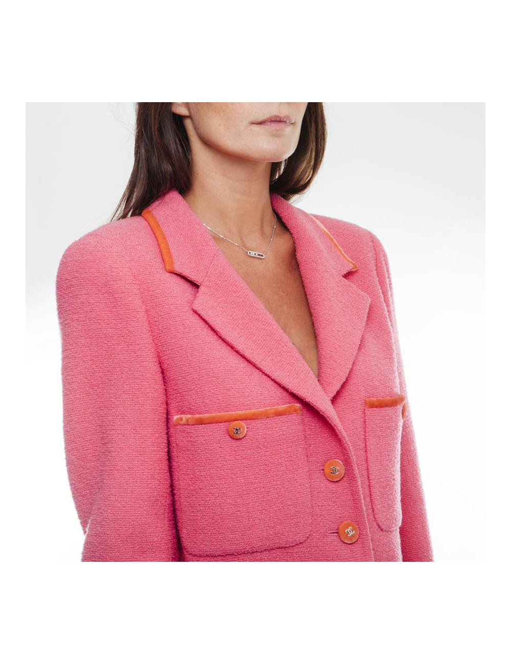 CHANEL skirt suit in pink tweed size 40EU