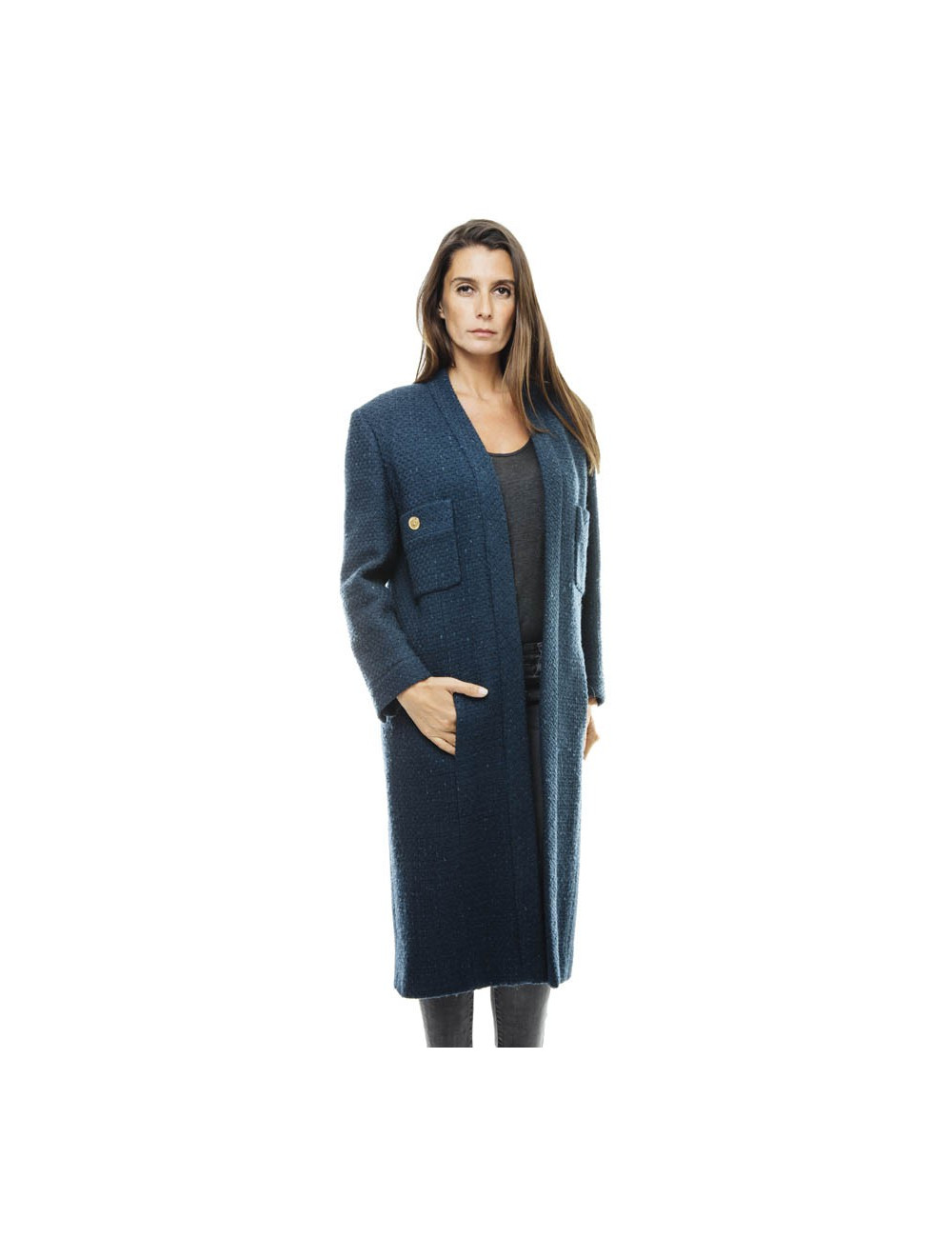 Manteau CHANEL T 36 en laine bleu