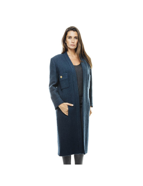 CHANEL straight cut coat in blue wool size 36 