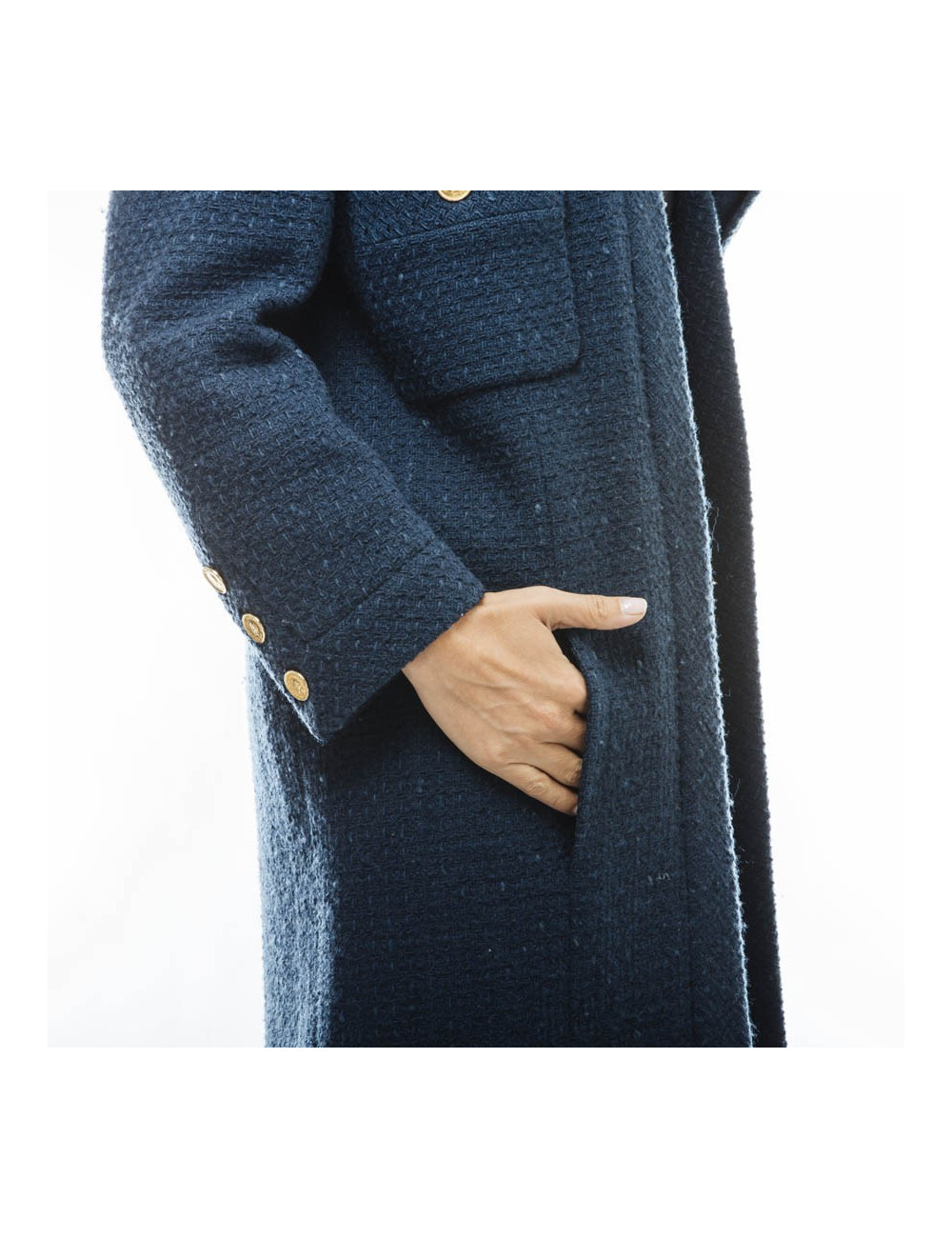 Manteau CHANEL T 36 en laine bleu