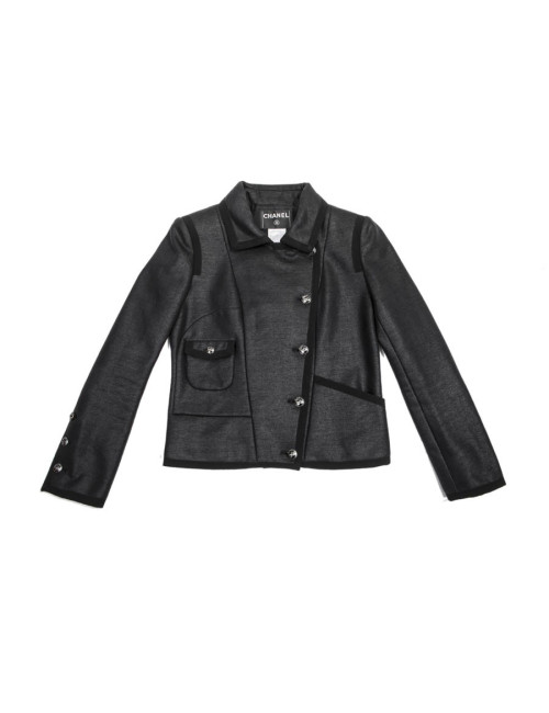 CHANEL 'Paris Los Angeles' Cruise Collection black cotton jacket Size 38FR