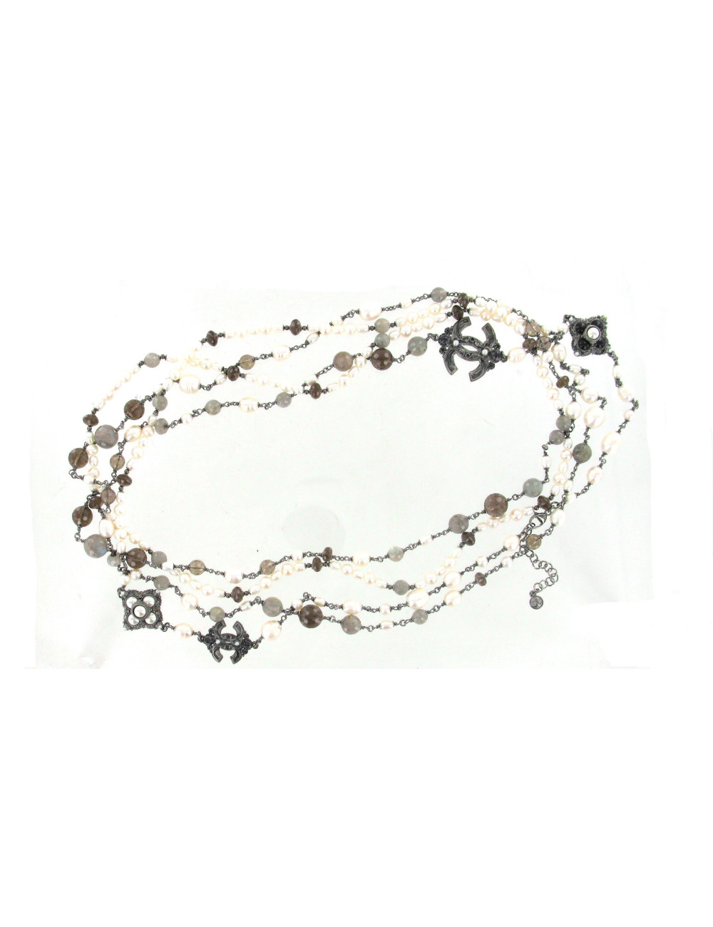 Sautoir long CHANEL en ruthénium et perles