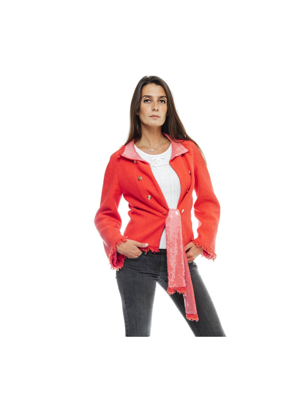 Veste CHANEL corail à sequins