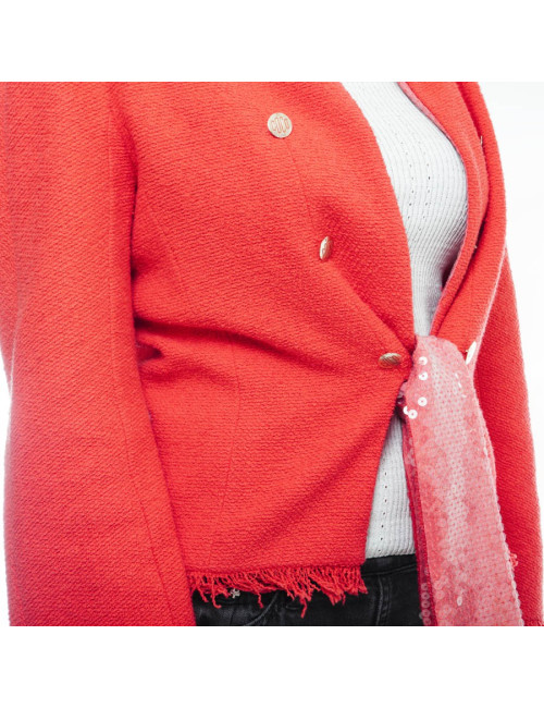 CHANEL 'Paris Los Angeles' Jacket in coral tweed and neck in sequins