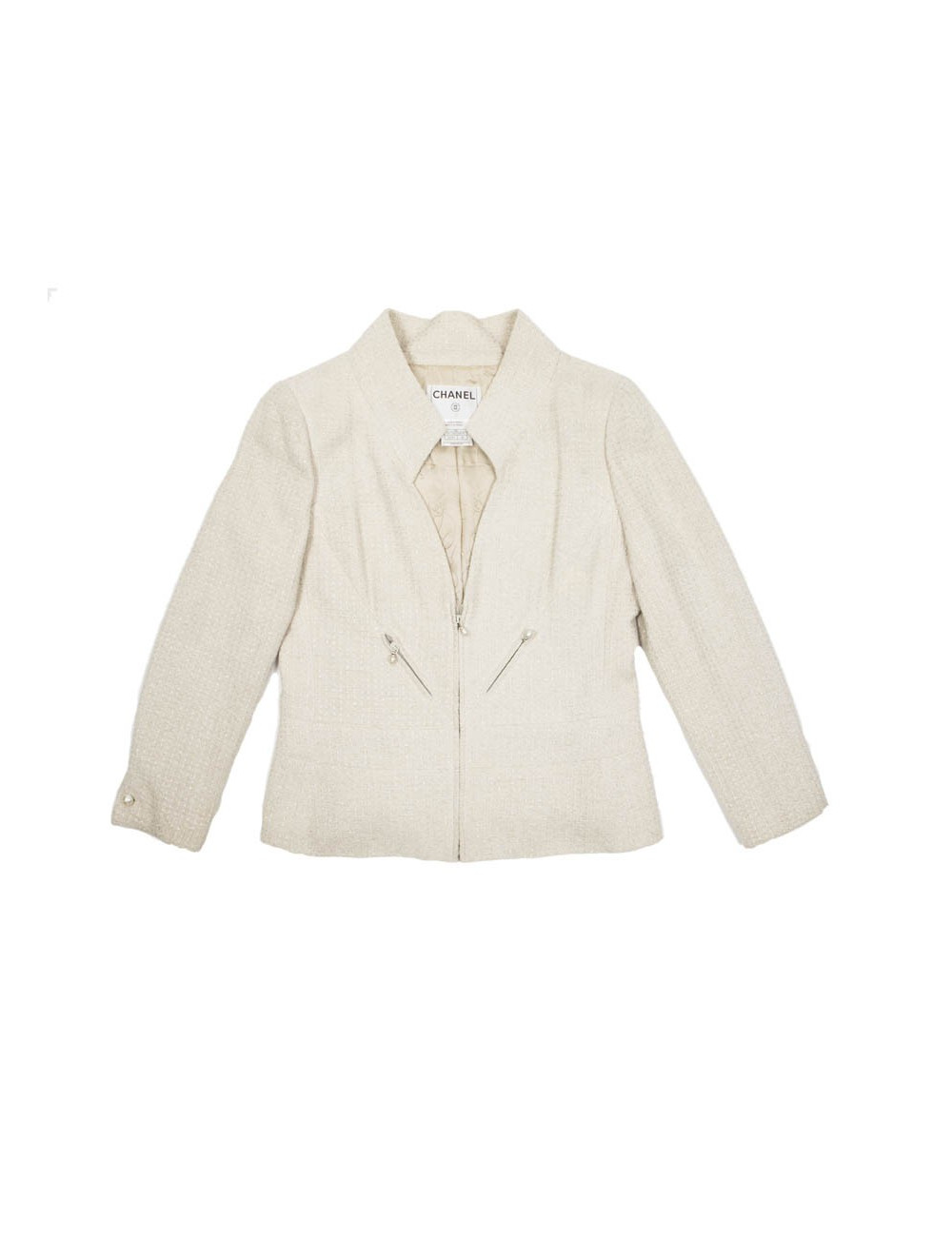 Veste CHANEL T 46 tweed ivoire irisé 