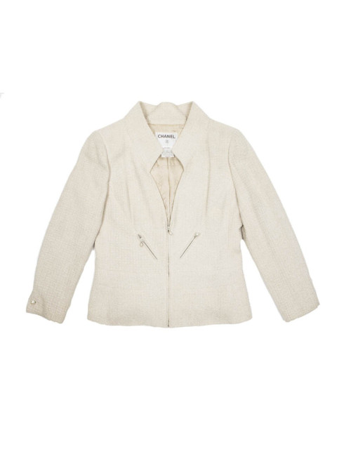 Veste CHANEL T 46 tweed ivoire irisé 