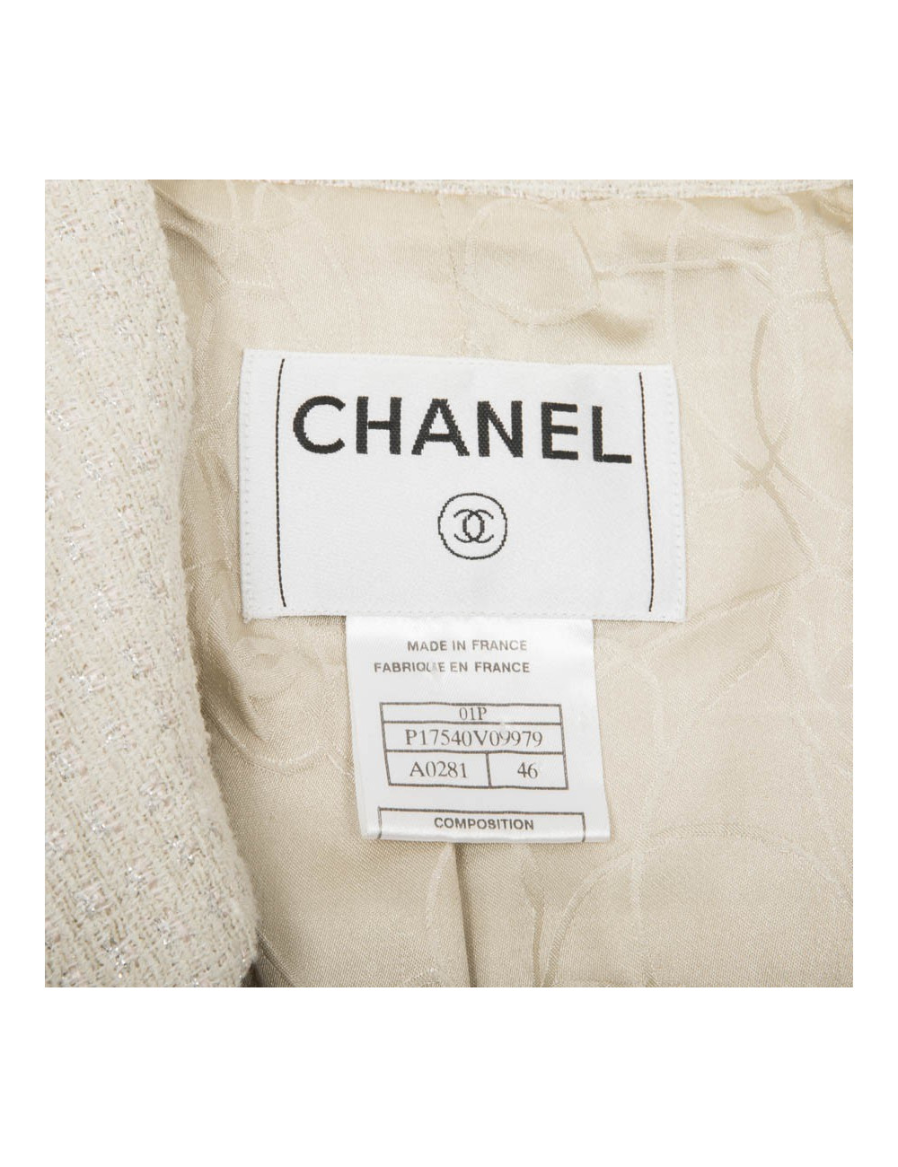 Veste CHANEL T 46 tweed ivoire irisé 