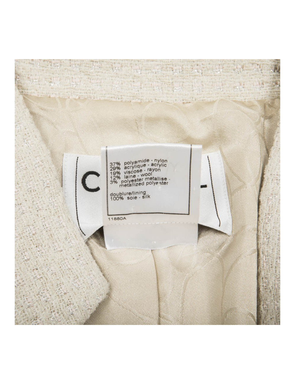 Veste CHANEL T 46 tweed ivoire irisé 